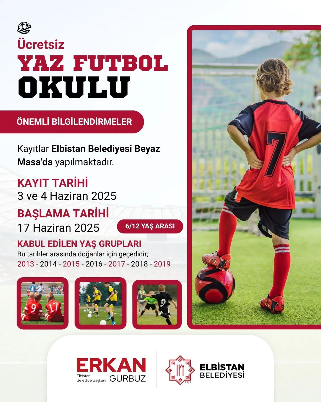 Elbistan Belediyesi’nden Çocuklara Yaz Futbol Okulu Müjdesi